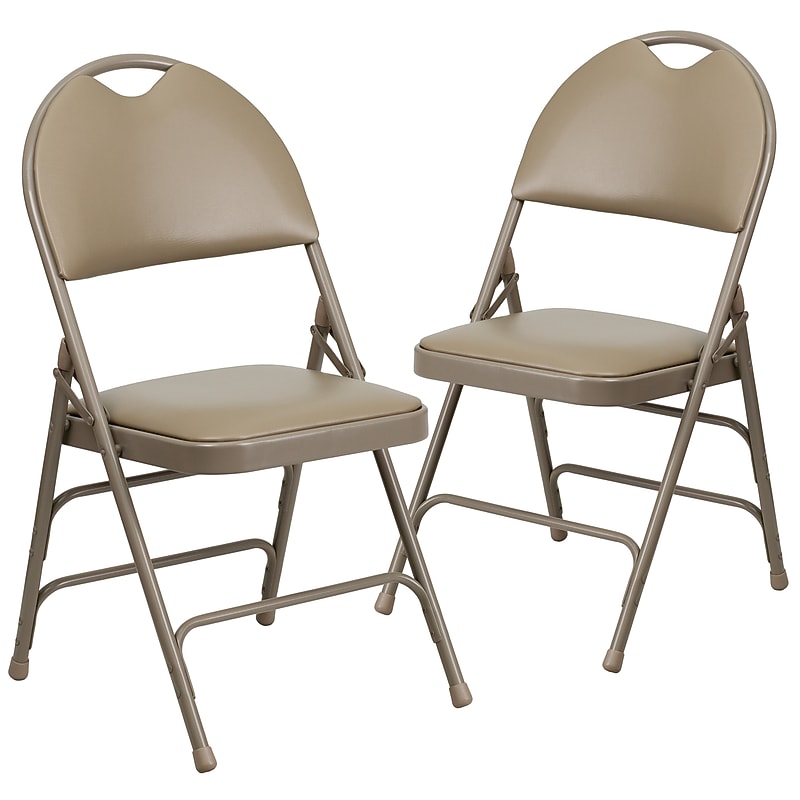 Flash Furniture HERCULES Series Vinyl/Metal Folding Chair, Beige, 2/Pack (2HAMC705AV3BGE) image 1