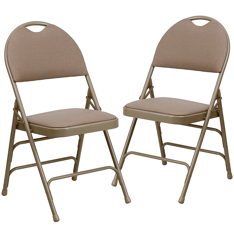 Flash Furniture HERCULES Series Fabric/Metal Folding Chair, Beige, 2/Pack (2HAMC705AF3BGE) image 1