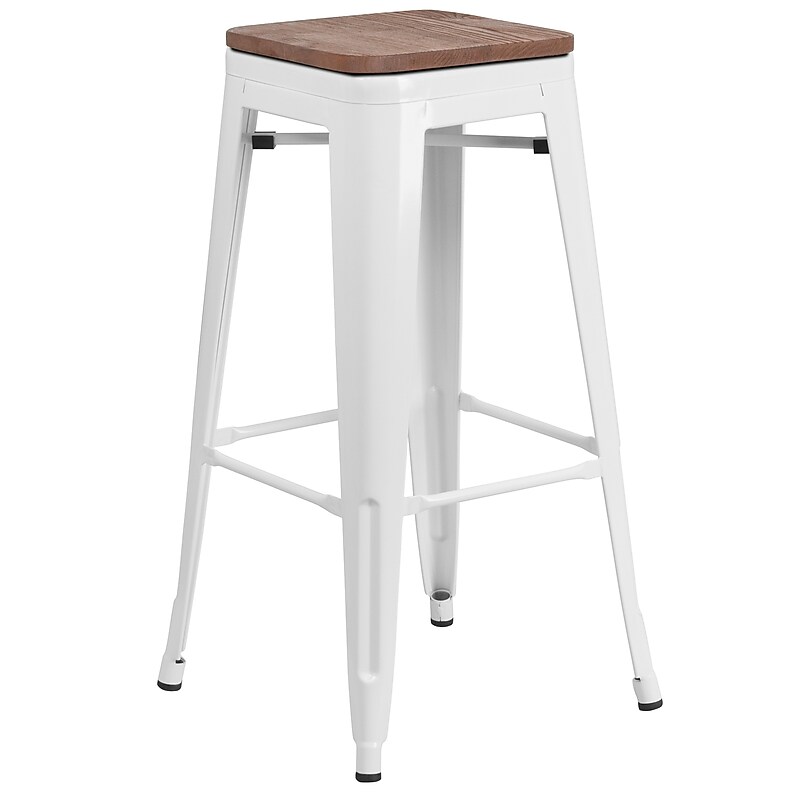Flash Furniture Lily Industrial Metal Barstool without Back, White (CH3132030WHW) image 1