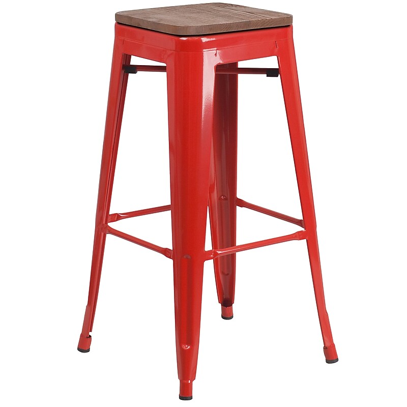 Flash Furniture Lily Industrial Metal Barstool without Back, Red (CH3132030REDW) image 1