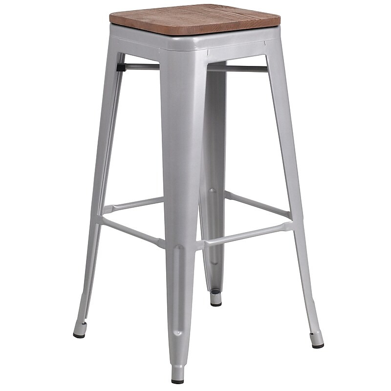 Flash Furniture Lily Industrial Metal Barstool without Back, Silver (CH3132030SILW) image 1