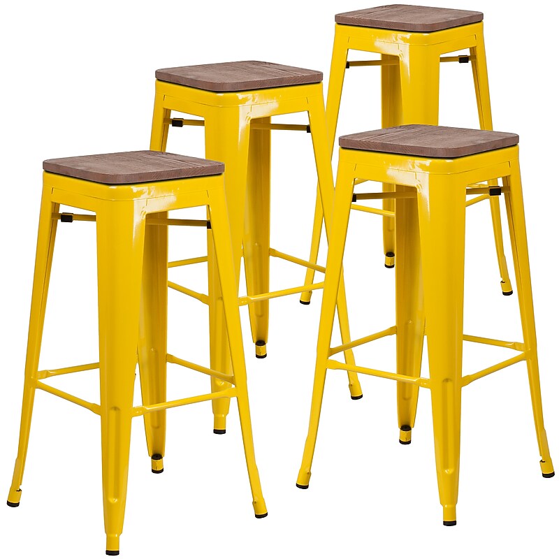 Flash Furniture Lily Industrial Metal Barstool without Back, Yellow, 4-Pieces/Pack (4CH3132030YLW) image 1