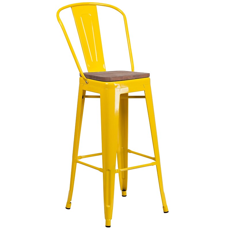 Flash Furniture Lily Contemporary Metal Vertical Back Barstool, Yellow (CH3132030GBYLW) image 1