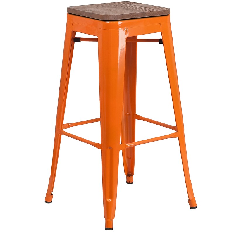 Flash Furniture Lily Industrial Metal Barstool without Back, Orange (CH3132030ORW) image 1