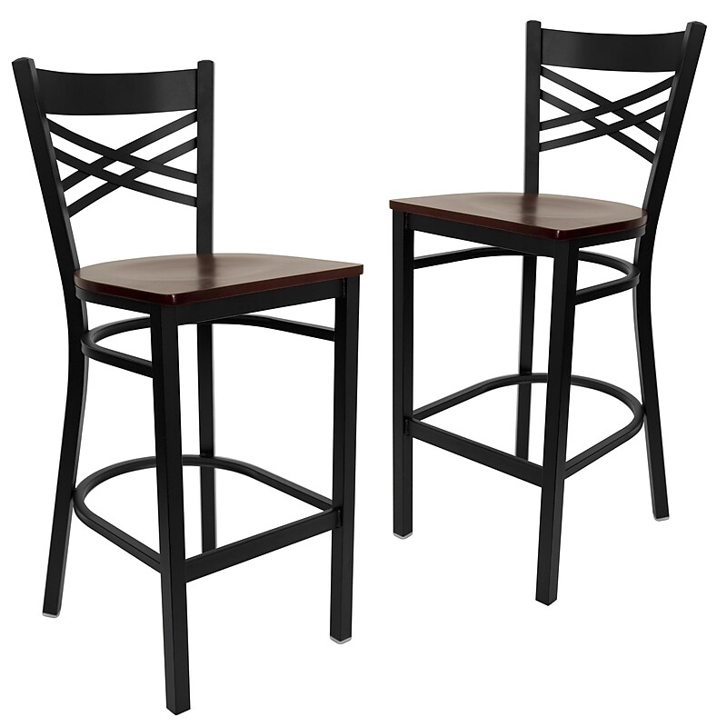 Flash Furniture HERCULES Series Traditional Metal X-Back Barstool, Black/Mahogany Wood Seat, 2-Pieces/Pack (2XU6FOBXBARMAW) image 1