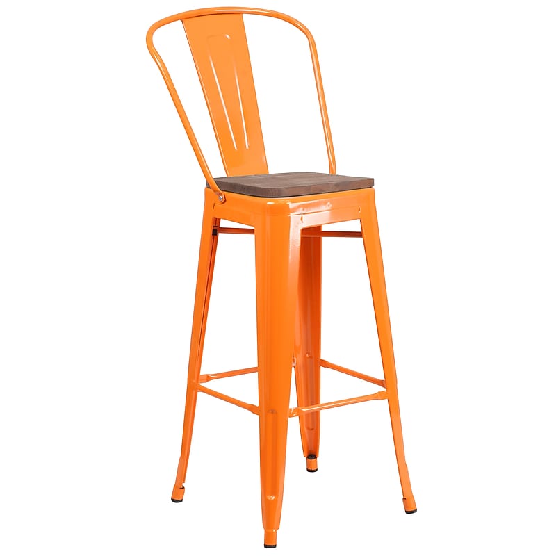Flash Furniture Lily Contemporary Metal Vertical Back Barstool, Orange (CH3132030GBORW) image 1