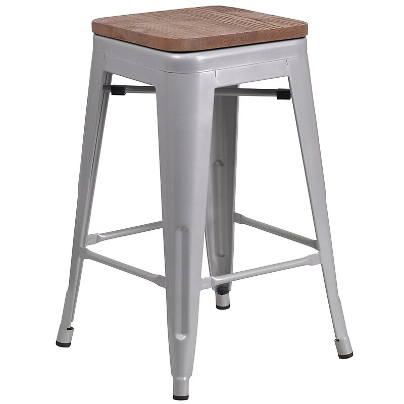 Flash Furniture Lily Industrial Metal Counter Height Stool without Back, Silver (CH3132024SILW) image 1
