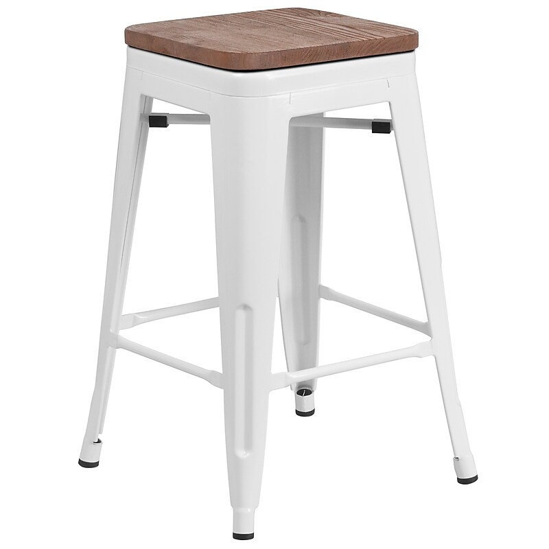 Flash Furniture Lily Industrial Metal Counter Height Stool without Back, White (CH3132024WHW) image 1