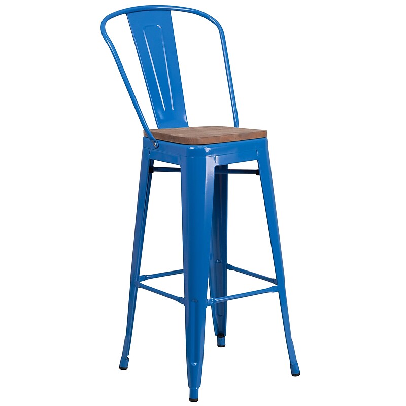 Flash Furniture Lily Contemporary Metal Vertical Back Barstool, Blue (CH3132030GBBLW) image 1
