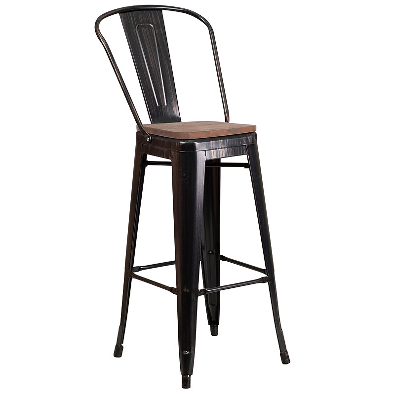 Flash Furniture Lily Contemporary Metal Vertical Back Barstool, Black-Antique Gold (CH3132030GBBQW) image 1