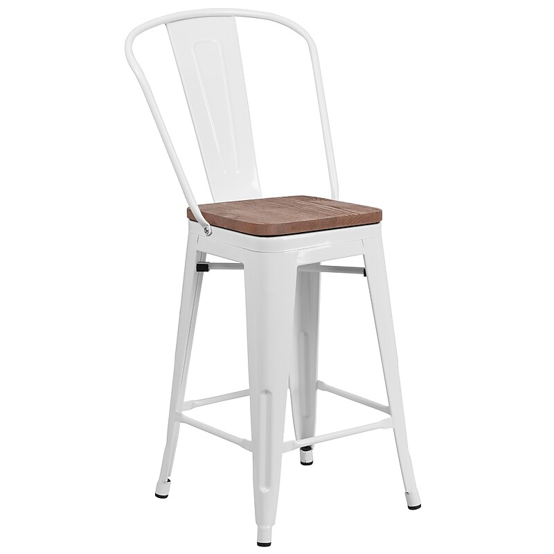 Flash Furniture Lily Contemporary Metal Vertical Back Counter Height Stool, White (CH3132024GBWHW) image 1