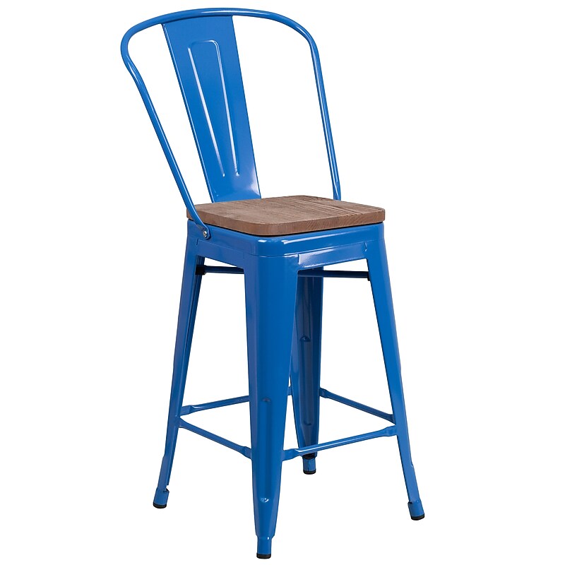 Flash Furniture Lily Contemporary Metal Vertical Back Counter Height Stool, Blue (CH3132024GBBLW) image 1