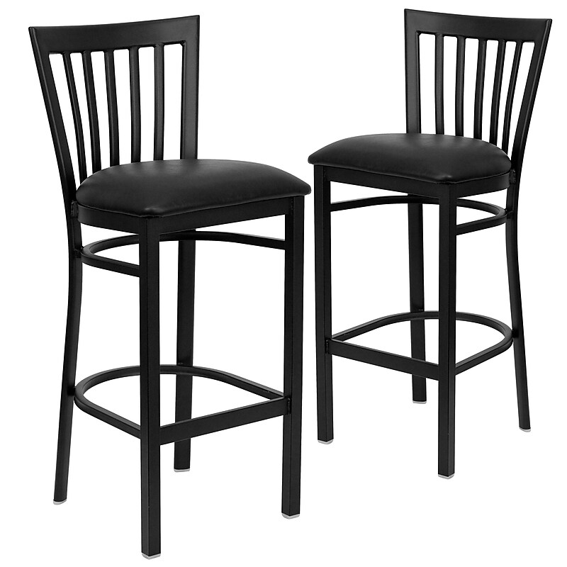 Flash Furniture HERCULES Series Traditional Metal School House Back Restaurant Barstool, Black, 2-Pieces/Pack (2XU6R8BSCHBBKV) image 1