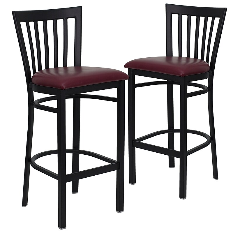Flash Furniture HERCULES Traditional Metal School House Back Restaurant Barstool, Black/Burgundy, 2-Pieces/Pack (2XU6R8BSCHBBGV) image 1