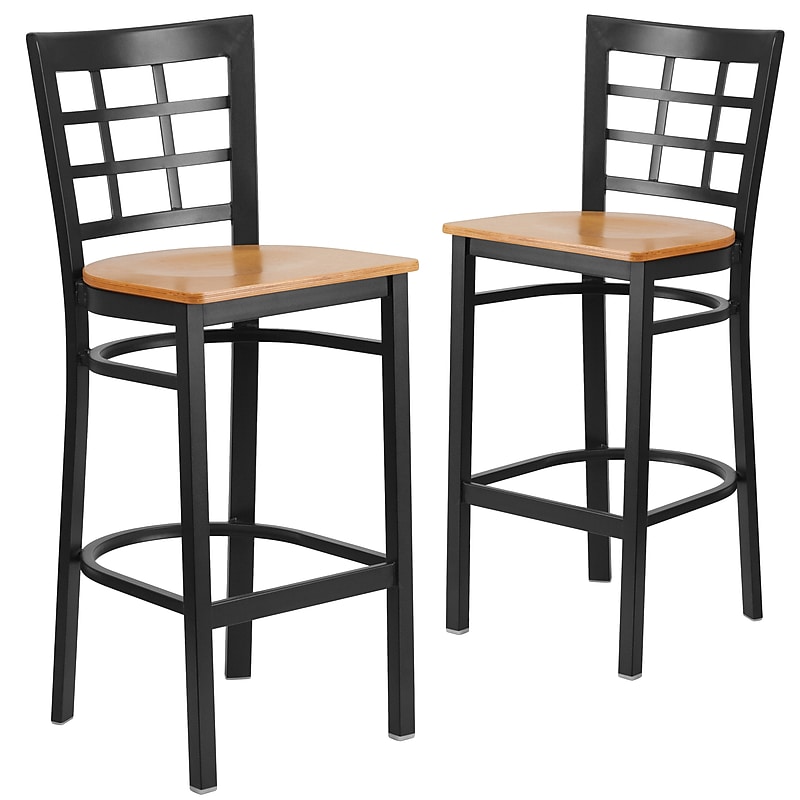 Flash Furniture HERCULES Traditional Metal Window Back Restaurant Barstool, Black/Natural Wood, 2-Pieces/Pack (2XU6R7BWINBARNW) image 1