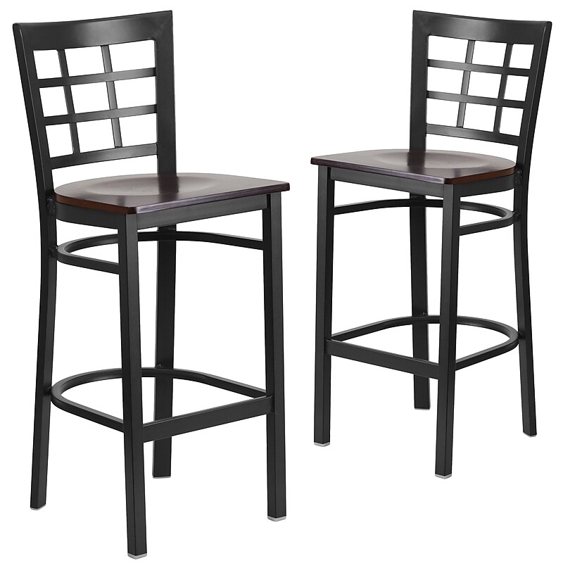 Flash Furniture HERCULES Series Traditional Metal Window Back Restaurant Barstool, Black/Walnut, 2-Pieces/Pack (2XU6R7BWINBARWW) image 1