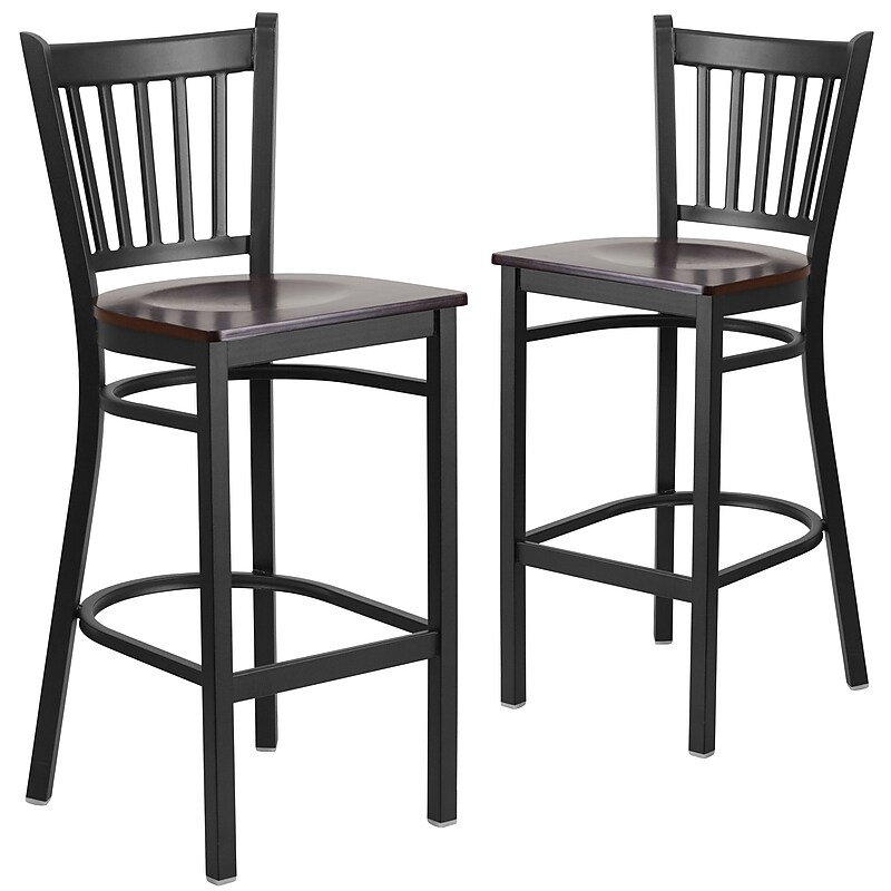 Flash Furniture HERCULES Traditional Metal Vertical Back Restaurant Barstool, Black/Walnut, 2-Pieces/Pack (2XUDG6R6BVRTWAW) image 1