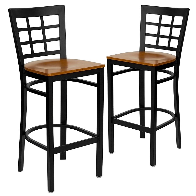 Flash Furniture HERCULES Series Traditional Metal Window Back Restaurant Barstool, Black/Cherry, 2-Pieces/Pack (2XU6R7BWINBCHW) image 1