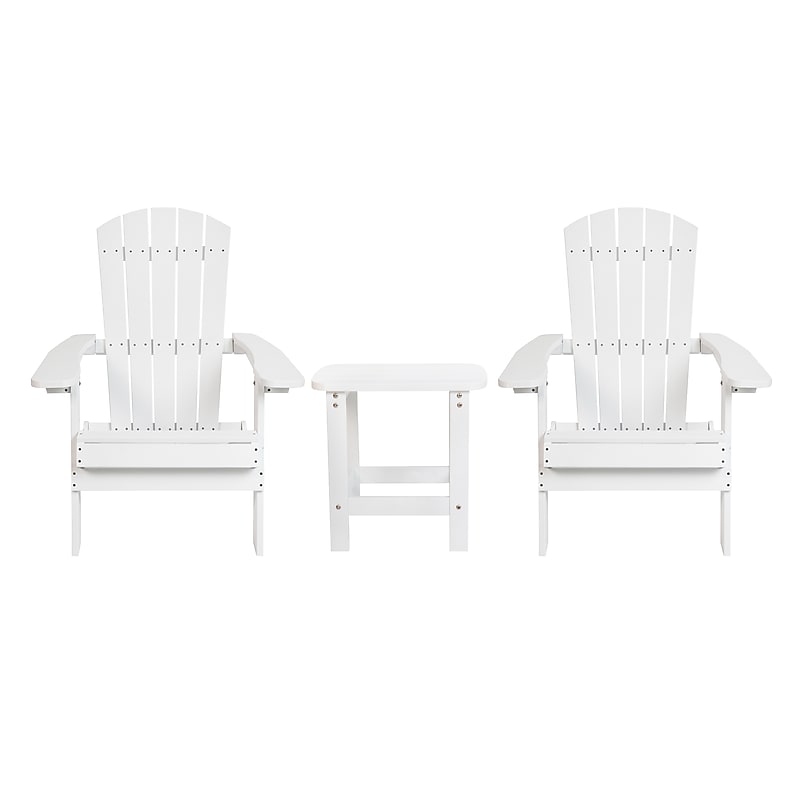 Flash Furniture Charlestown All-Weather Poly Resin Folding Adirondack Chairs with Side Table, White, 3/Set (JJC145052T141WH) image 1