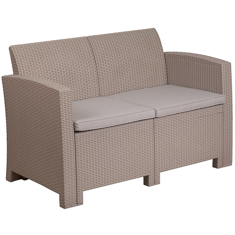 Flash Furniture Seneca Faux Rattan Loveseat with All-Weather Cushions, Light Gray (DADSF22) image 1