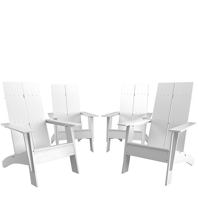 Flash Furniture Sawyer All-Weather Poly Resin Wood Adirondack Chairs, White, 4/Pack (4JJC14509WH) image 1