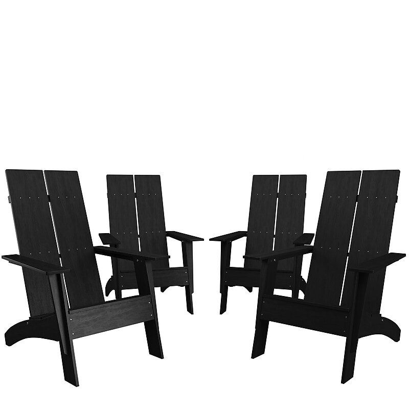 Flash Furniture Sawyer All-Weather Poly Resin Wood Adirondack Chairs, Black, 4/Pack (4JJC14509BK) image 1
