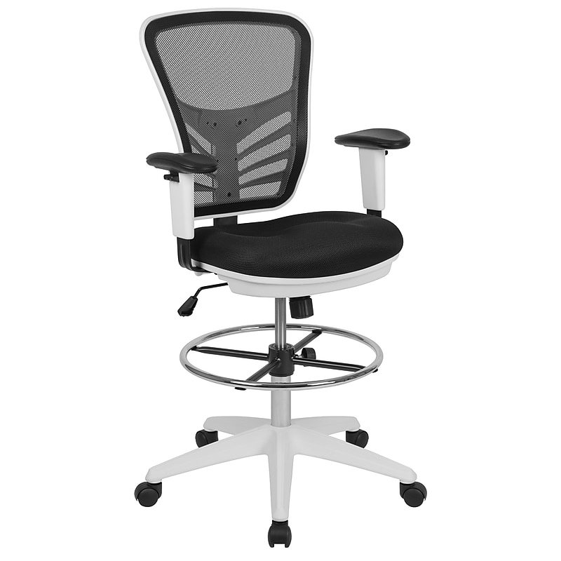 Flash Furniture Mesh Ergonomic Drafting Chair with Adjustable Foot Ring and Lumbar Support, Black/White (HL00011CWHITE) image 1