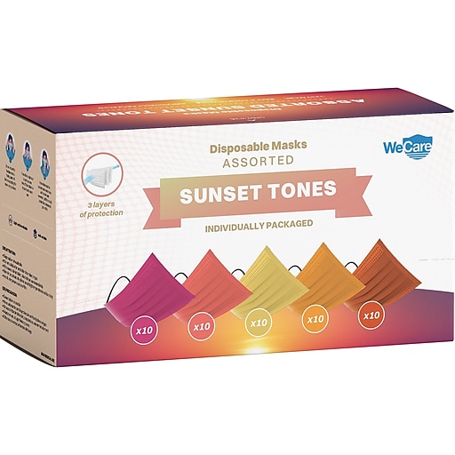WeCare Disposable Face Masks, Assorted Sunset Tones, 50/Pack (WMN100134