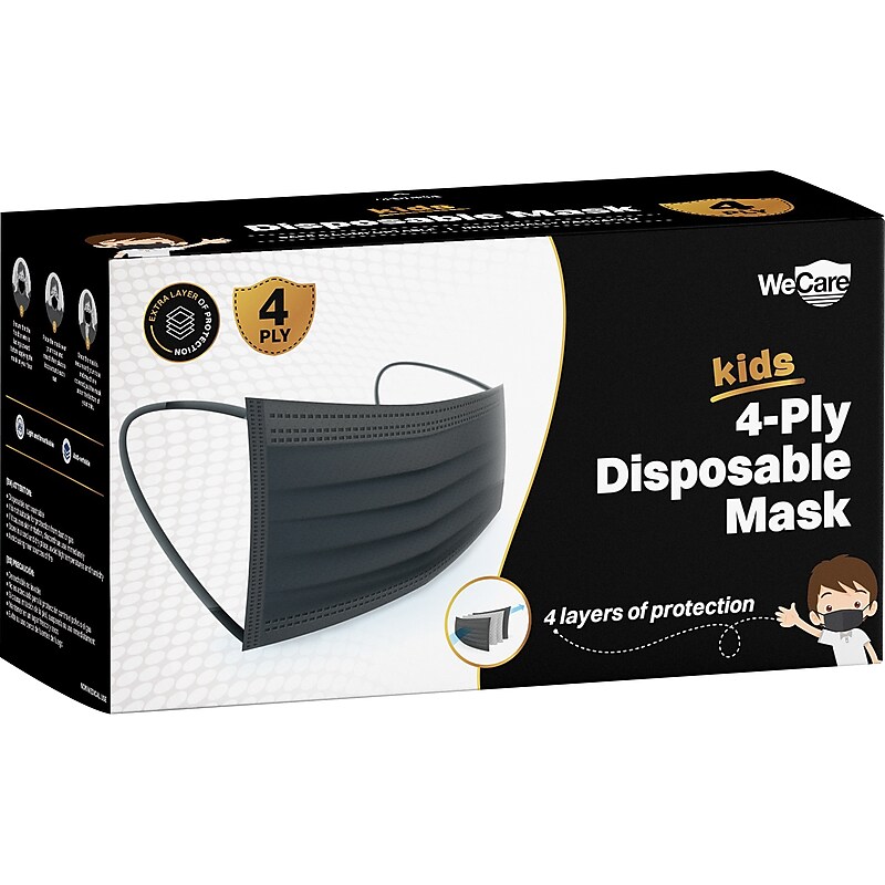 WeCare Disposable Face Mask, Kids, Black, 50/Pack (WMN100124) image 1