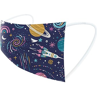 WeCare Disposable Face Masks, Kids, Assorted Planets Print, 50/Pack (WMN100129)