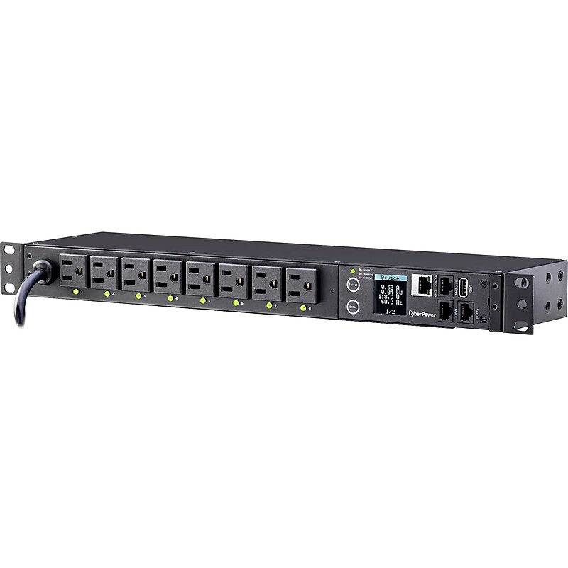 CyberPower Single-Phase 100-120 VAC Switched Power Distribution Unit, 8-Outlet, 1U Rack Mount, Black (PDU41001) image 1