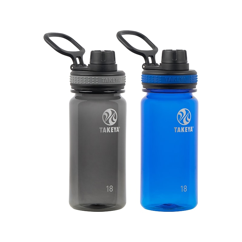 Takeya Tritan Plastic Water Bottle, 18 oz., Black/Royal, 2/Pack (51464) image 1