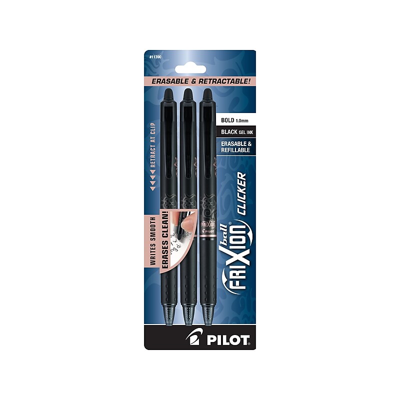 Pilot FriXion Clicker Retractable, Erasable Gel Pen, Bold Point, Black Ink, 3/Pack (FXCC3BLKB) image 1