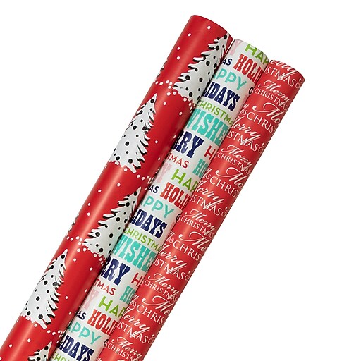 JAM PAPER Green Glossy Gift Wrapping Paper Roll - 2 packs of 25 Sq. Ft.