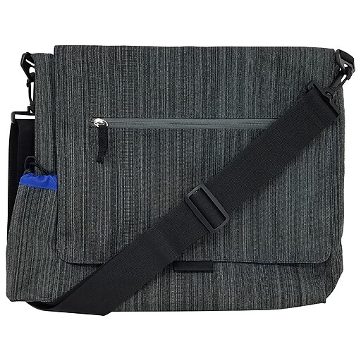 SO-MINE Fabric Messenger Bag, Charcoal/Cobalt (SM456) | Staples