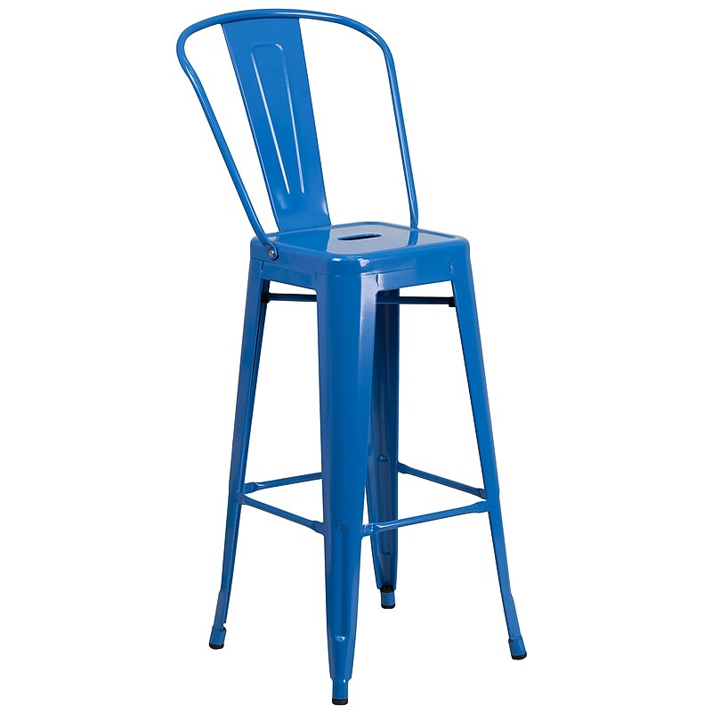 Flash Furniture Kai Contemporary Metal Slat Back Bar Stool, Blue (CH3132030GBBL) image 1