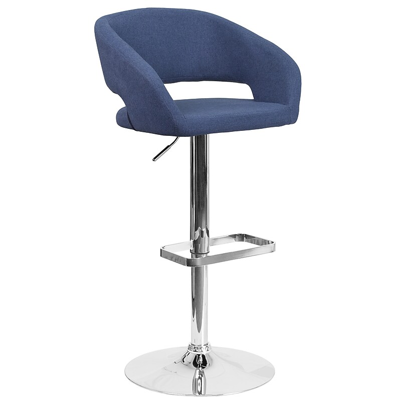 Flash Furniture Contemporary Fabric Cut Out Back Bar Stool, Adjustable Height, Blue (CH122070BLFAB) image 1