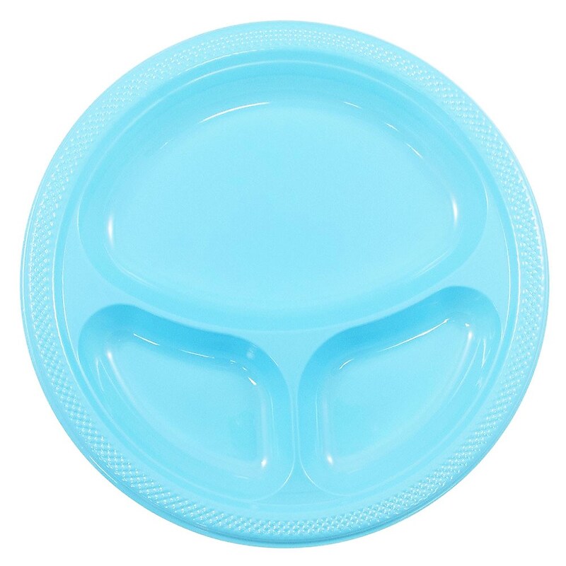 JAM Paper 10 1/4" 3-Compartment Plastic Plates, Caribbean Aqua Blue, 20 Plates/Pack (10255CPSB) image 1