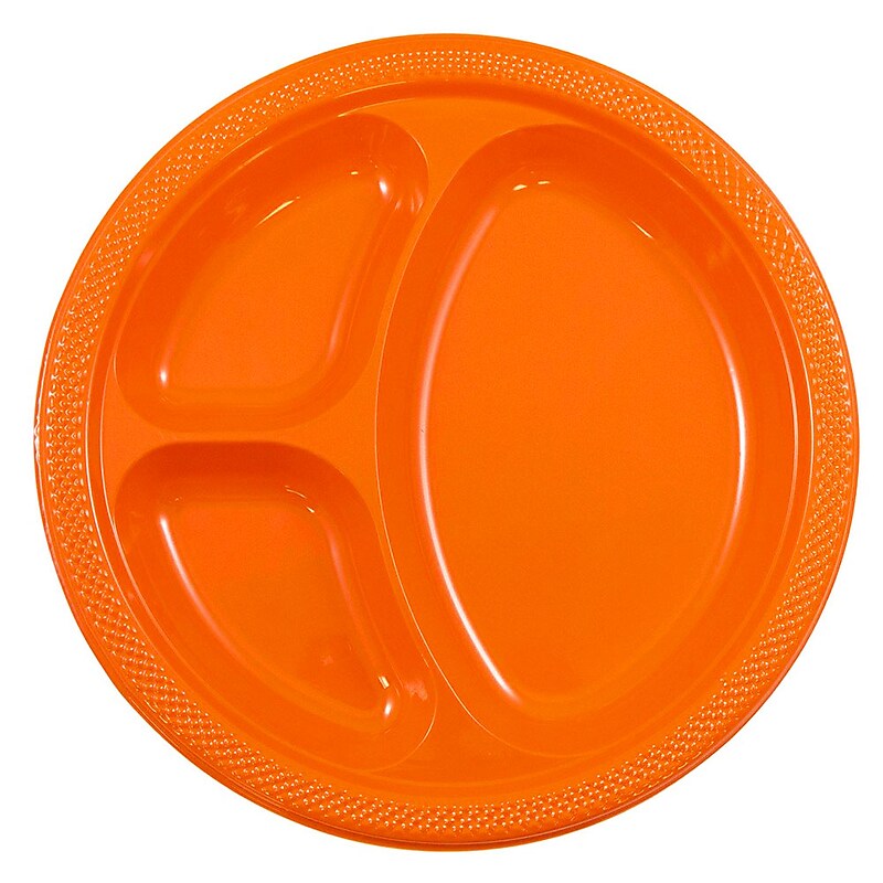 JAM Paper 10 1/4" 3-Compartment Plastic Plates, Orange, 20 Plates/Pack (10255CPOR) image 1