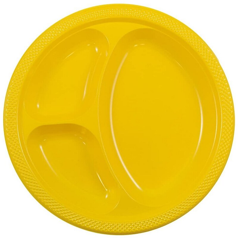 JAM Paper 10 1/4" 3-Compartment Plastic Plates, Yellow, 20 Plates/Pack (10255CPYE) image 1