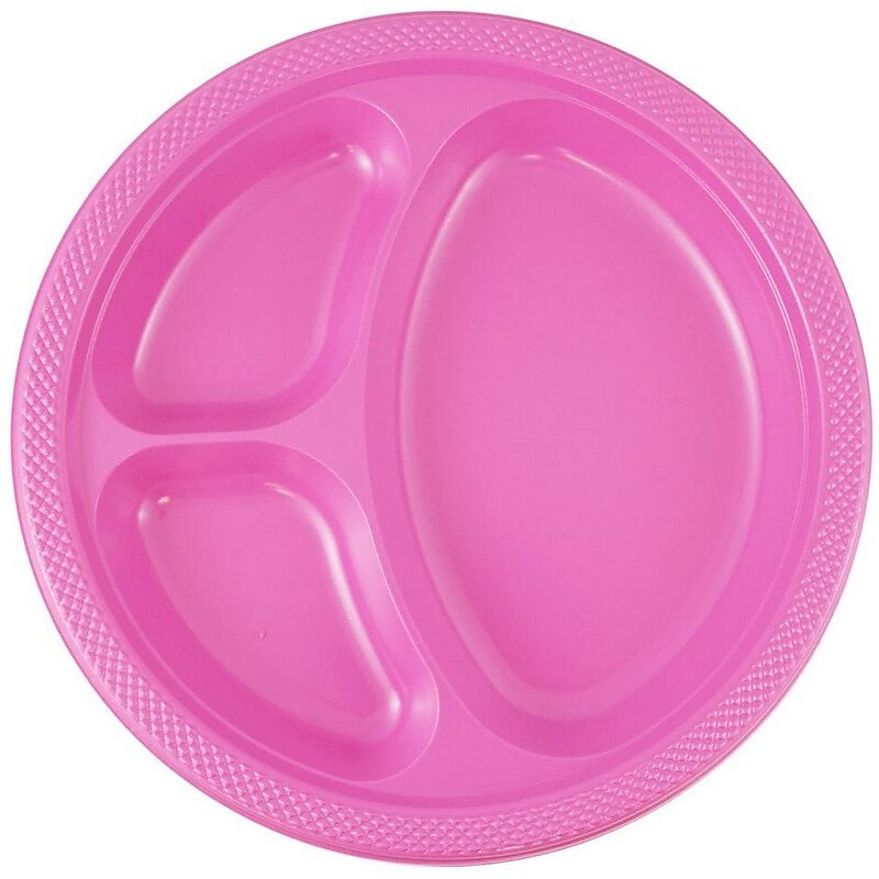JAM Paper 10 1/4" 3-Compartment Plastic Plates, Fuchsia Hot Pink, 20 Plates/Pack (10255CPFU) image 1