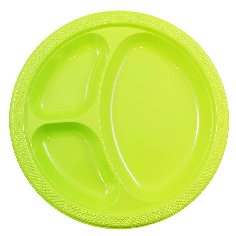 JAM Paper 10 1/4" 3-Compartment Plastic Plates, Lime Green, 20 Plates/Pack (10255CPLI) image 1
