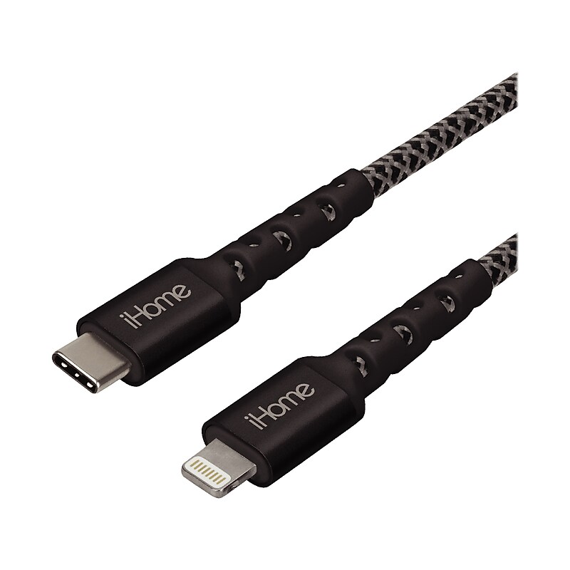 iHome 6' Lightning to USB Type-C Power Cable, Male to Male, Black (2IHLC1023B6L2) image 1