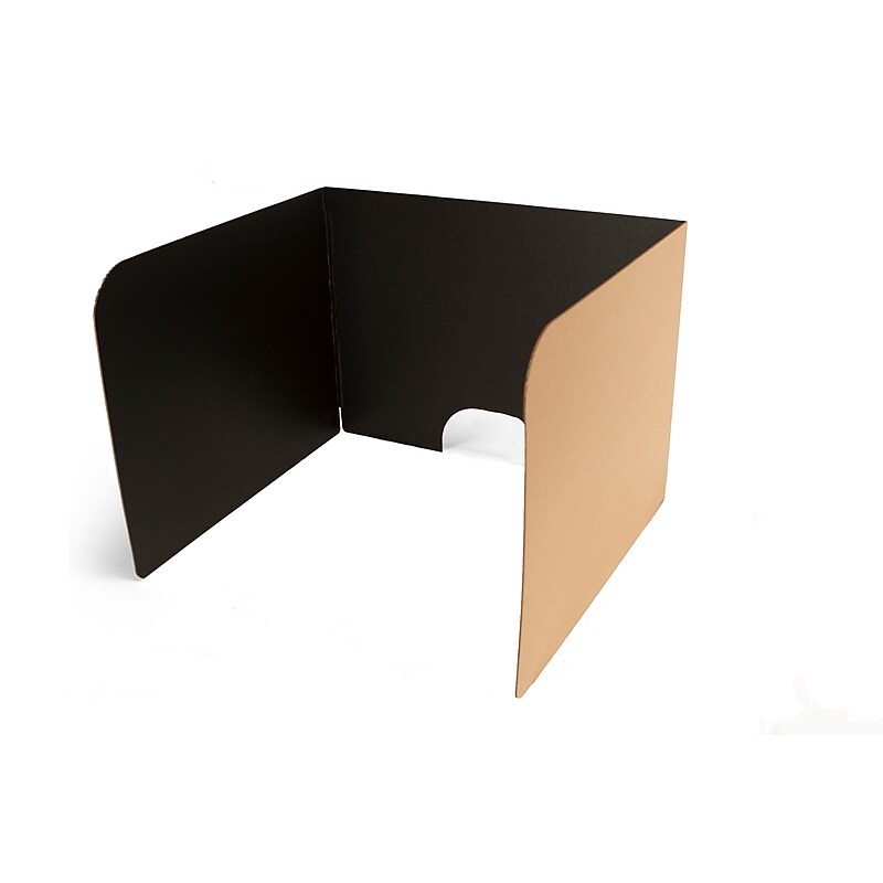 Classroom Products Foldable Cardboard Freestanding Privacy Shield, 19"H x 26"W, Black/Kraft, 10/Box (1910 BK) image 1