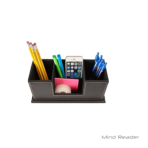Mind Reader Faux Leather 4 Compartment Desk Organizer, Black