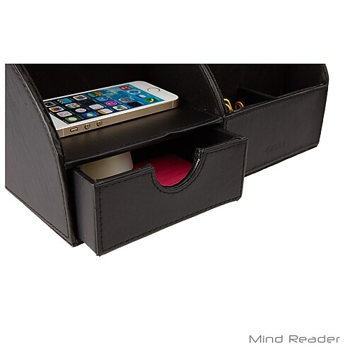 Mind Reader Faux Leather Curved Desk Organizer, Black