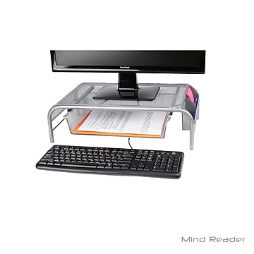 Mind Reader Metal Mesh Monitor Stand with Drawer, Silver (MESHMONSTA-SIL)