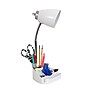Limelights Incandescent Desk Lamp with Charging Outlet, White (LD1057-WHT)~#|#~sp15495603_sc7