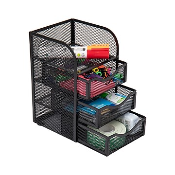 Mind Reader Mini Desk Supplies Office Supplies Organizer, 3 Drawers, 1 Top Shelf, Black (MESHMINI-BLK)