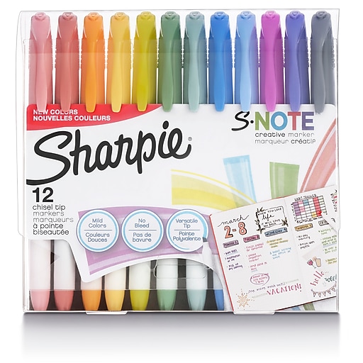 Sharpie S-Note Creative Markers Highlighters Assorted Colors Chisel Tip 12 Count, 12-Count